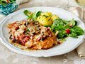 Schinken gesmolten kaas en champignons